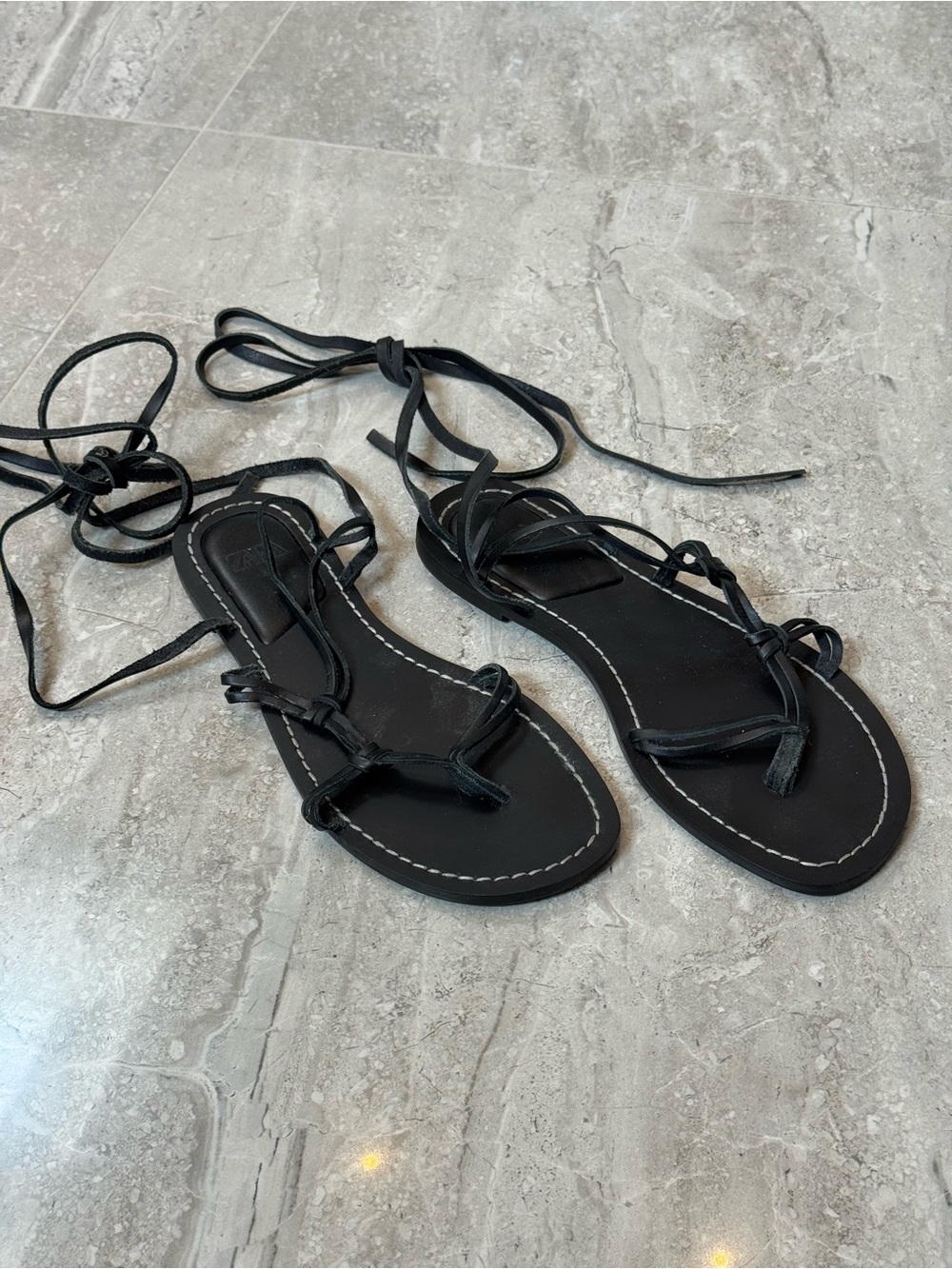 Zara Black Lace-Up Gladiator Sandals